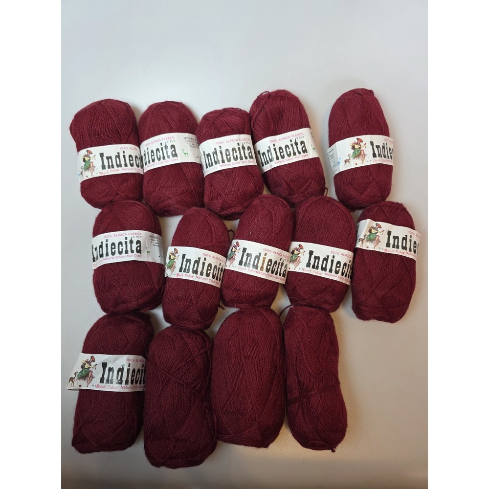 Indecita Alpaca Fine 100% Alpaca, Supersoft, 50g Each, Peruvian Maroon 14 Skeins